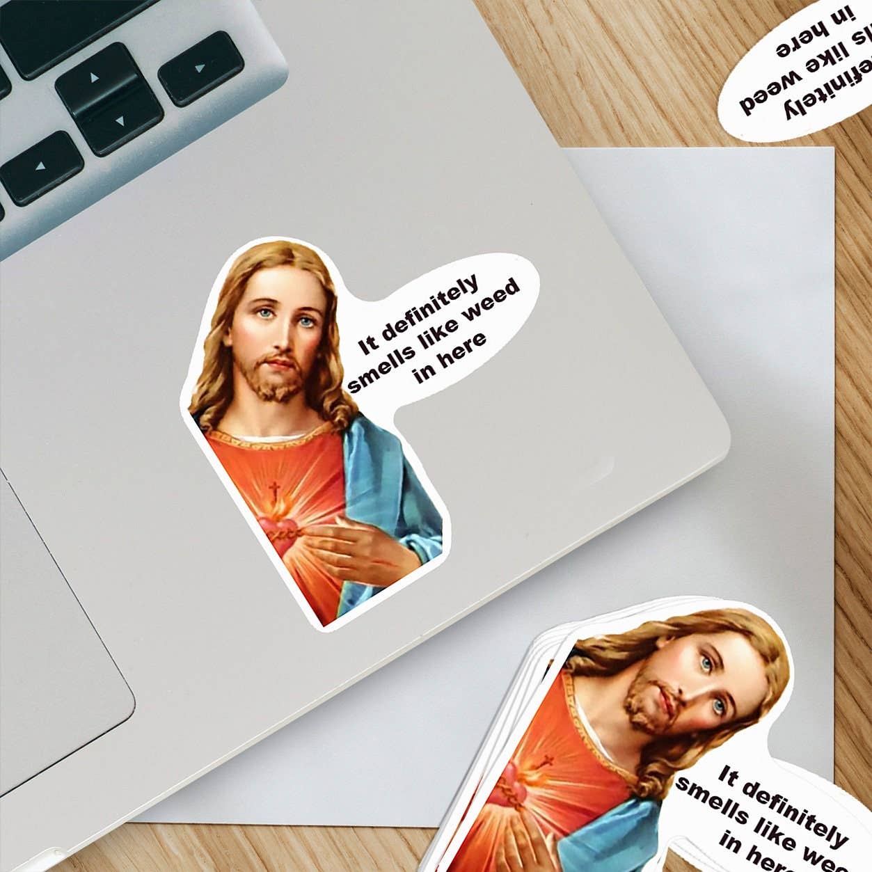 Ozark Sticker Company - Wholesale Sticker - It Definitely Smells Like Weed in Here Jesus Sticker1