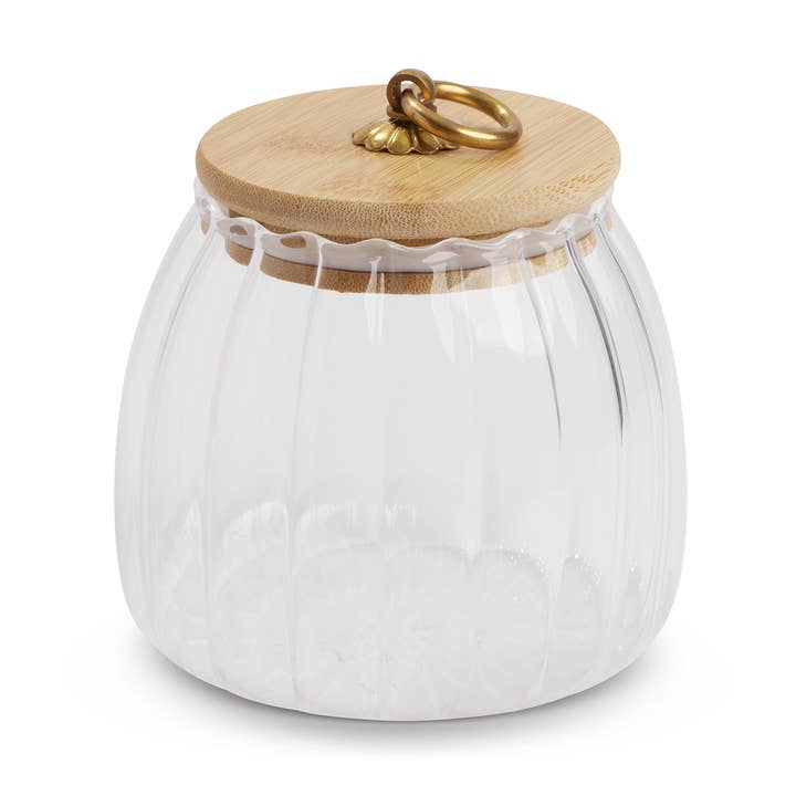 25.4oz Ribbed Glass Jar w/ Bamboo Pull Lid for wholesale by Core Home