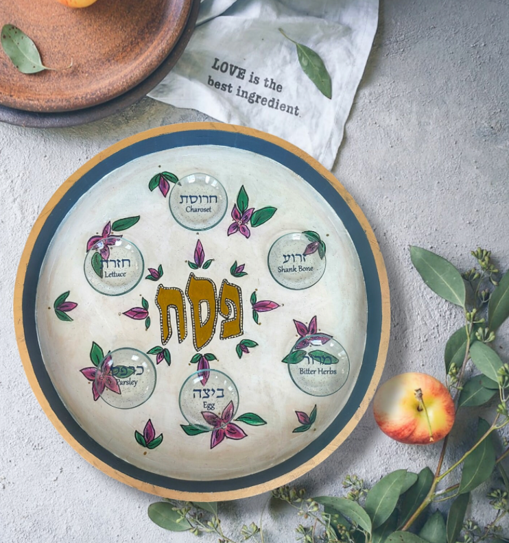 Eclectic Judaica - Wholesale Decorative Plate/Dish/Bowl - Hand-Painted Flower Passover Seder Plate1