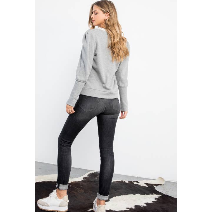 GRAY Bishop Sleeve Knit Sweater for wholesale on Faire
