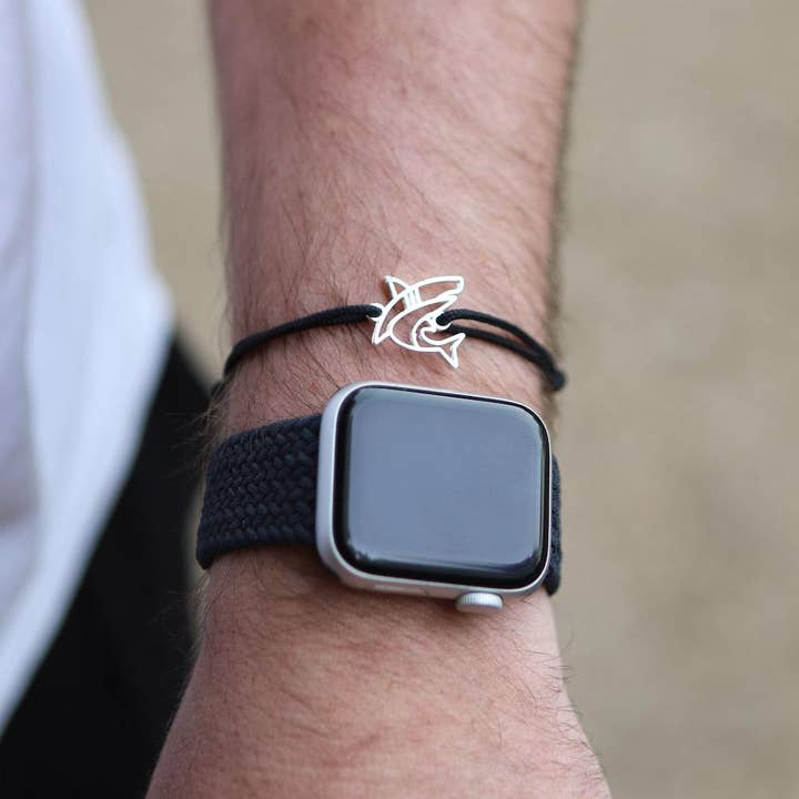 Mountplane - Venta al por mayor Pulseras de abalorios/colgantes - Pulsera tiburón plata con cordón