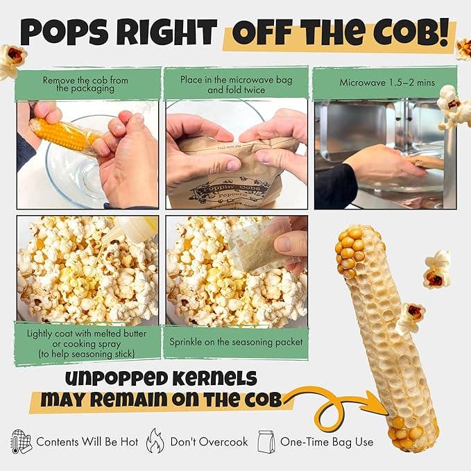 Poppin' Cobs Popcorn - Wholesale Popcorn - Dill Pickle - 3 pack of Microwave Popcorn on the Cob 5