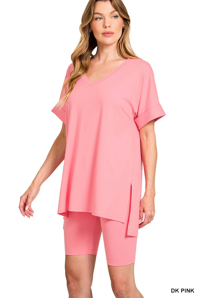 Vanilla Monkey - Wholesale Top & Short Set (NOT Loungewear) - Women's - Brushed Dty Microfiber V-neck Top And Biker Shorts4