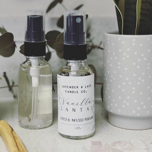 Vanilla Santal Crystal Infused Luxe Perfume for wholesale by Lavender & Lace Candle Co