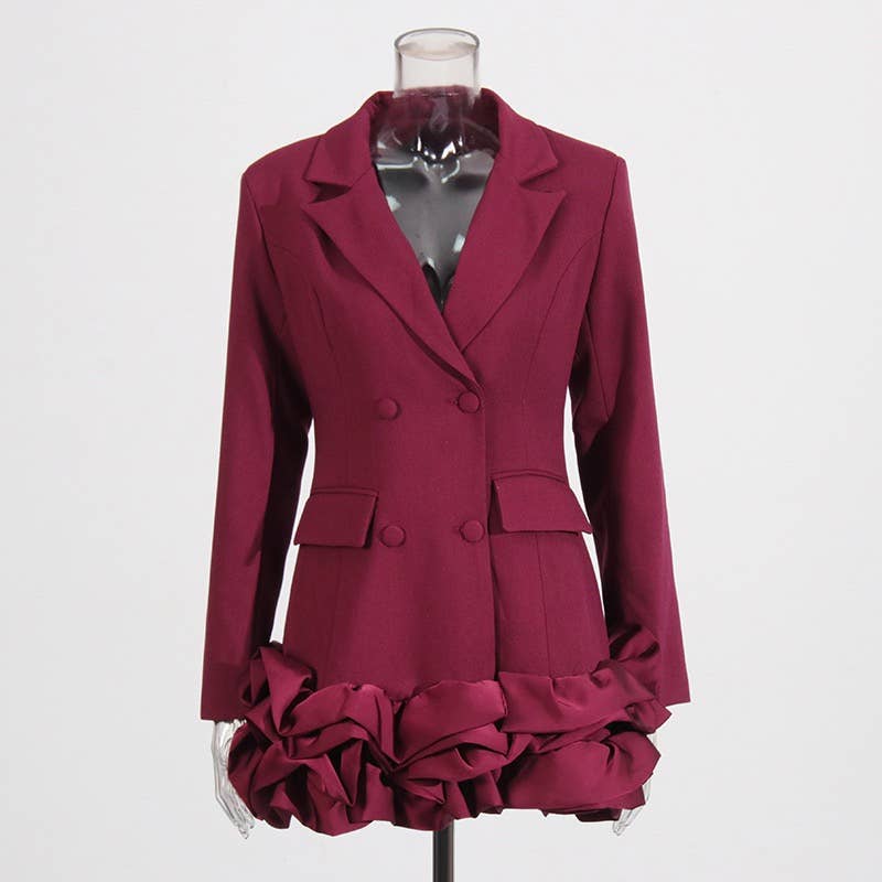 Productseeker - Wholesale Blazer - Women's - DR803Y Elegant Ruffle Hem Contrast Stitching Suit Dress4