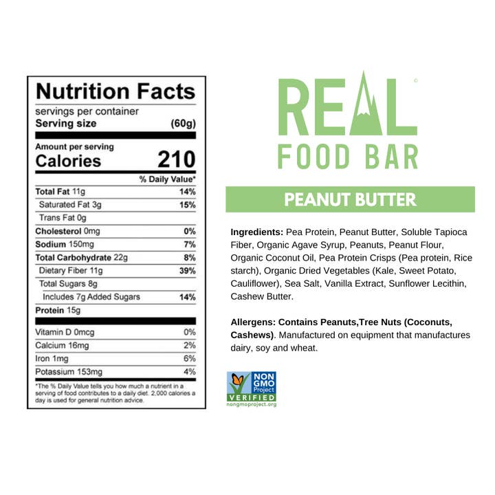 Real Food Bar - Wholesale Snack Bar - Peanut Butter Protein Bar - 12 Bar Pack (25.44 Oz)1