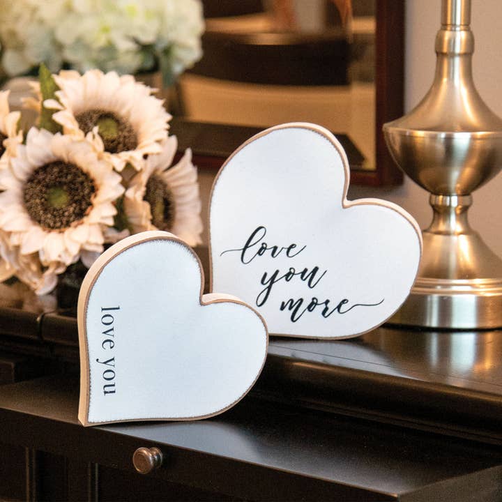 Col House Designs - Wholesale Sign - 2/Set, Love You More Distressed Chunky Hearts1