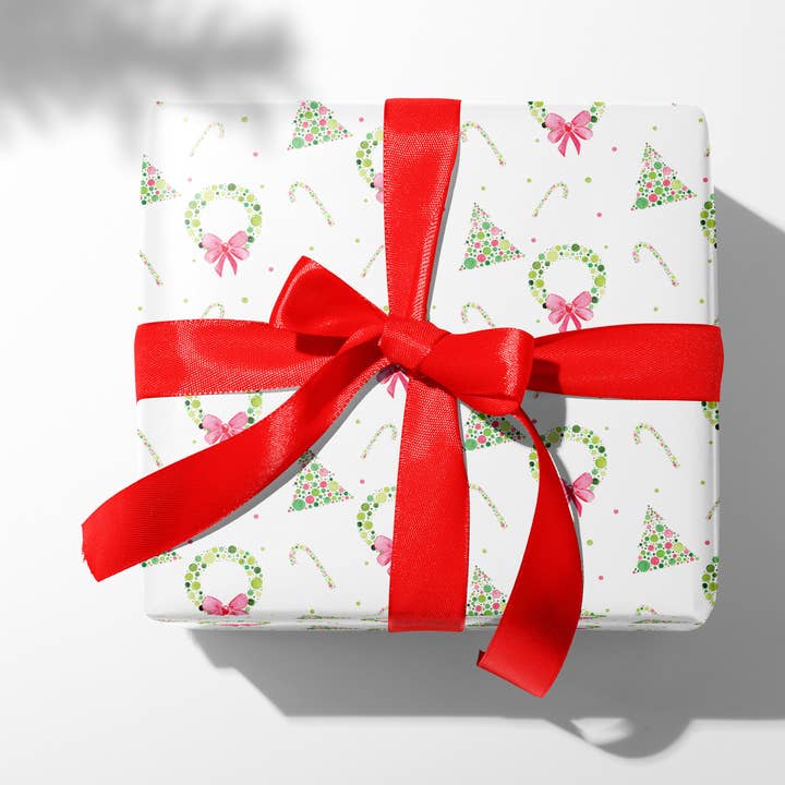 Christmas Pointillism Pattern, Colorful Wrapping Paper for wholesale by mad paperie