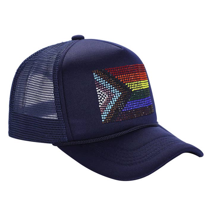 Cap Zone - Wholesale Trucker Hat - Unisex - Bling Rainbow Pride Flag Sponge Trucker Hat13