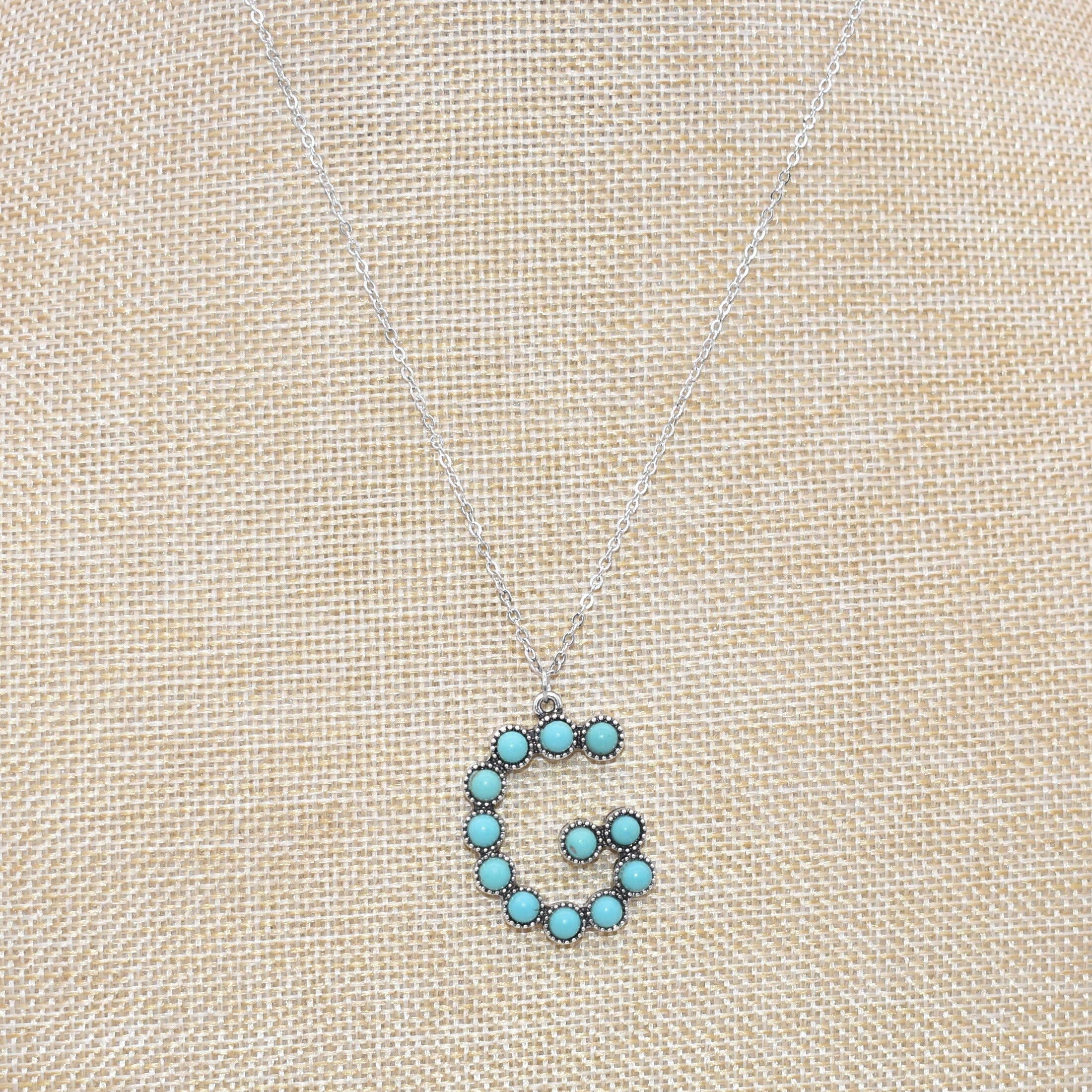 The Classy Cloth WS - Wholesale Pendant/Charm Necklace - Silver Turquoise Statement Letter Necklace RTS4