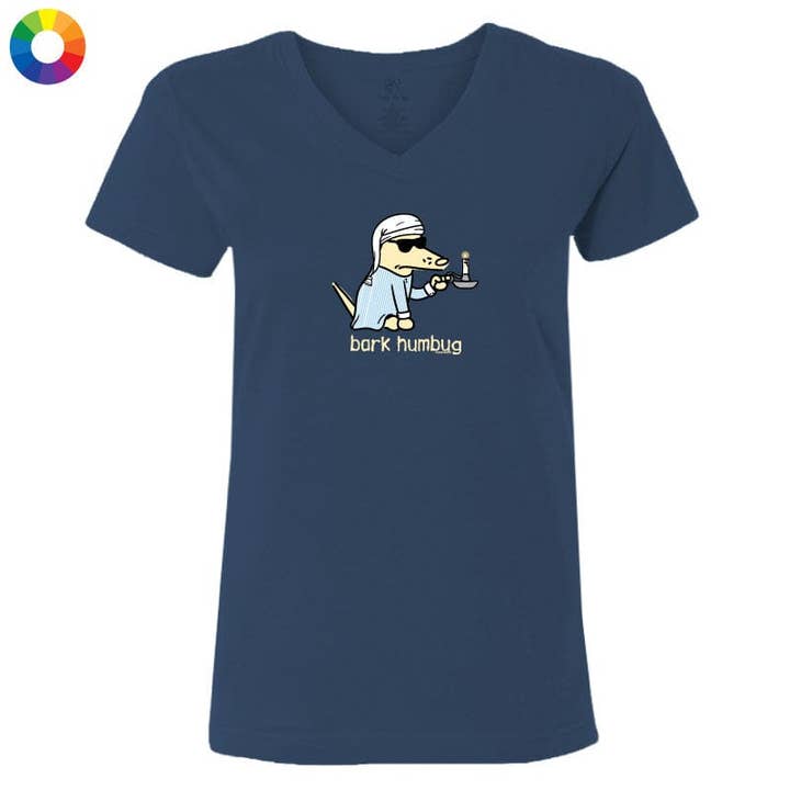 Teddy the Dog - Wholesale Screen Printed T-Shirt - Women's - Bark Humbug - Ladies T-Shirt V-Neck