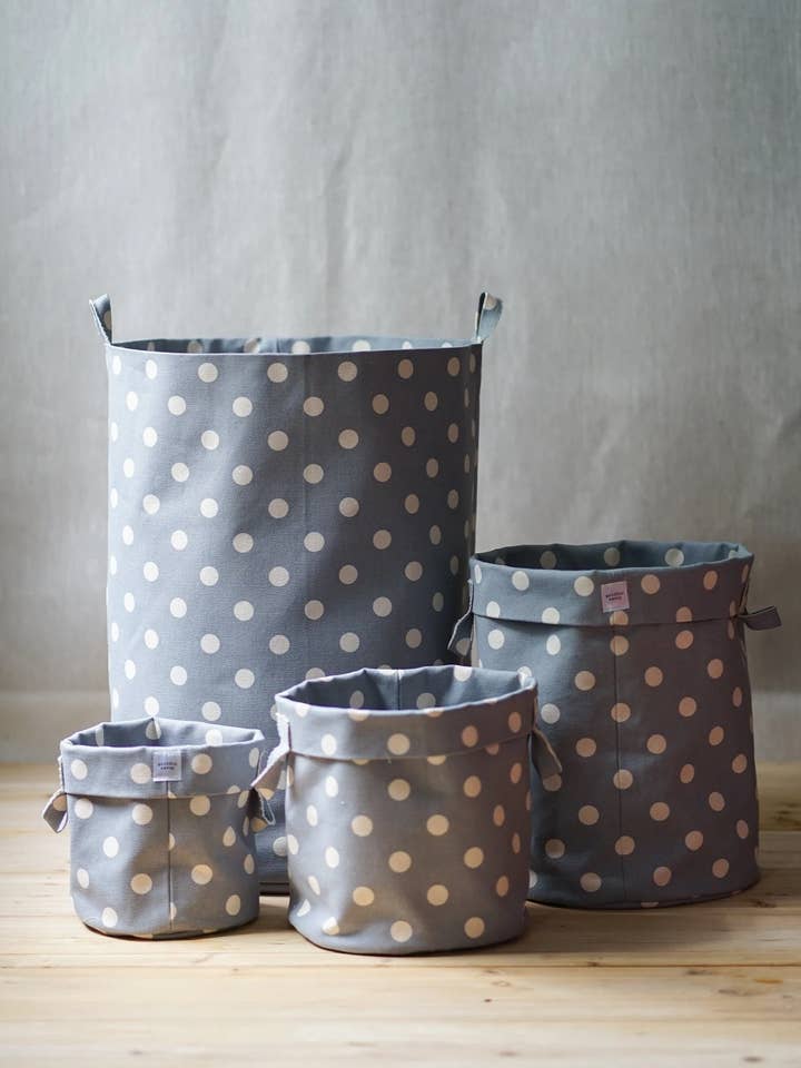 Gray polka dot storage bins for wholesale by griffin savoy inc