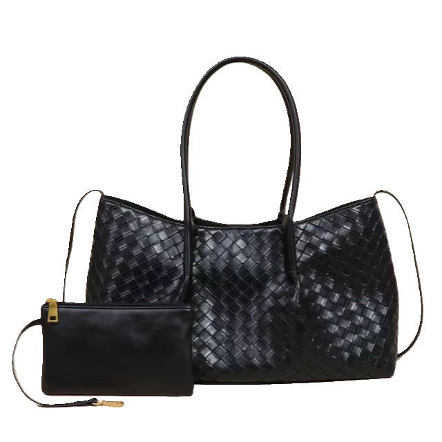 P25052 Embossed Woven-Like Long Tote w/Cosmetic Pouch for wholesale by Pretty Persuasions