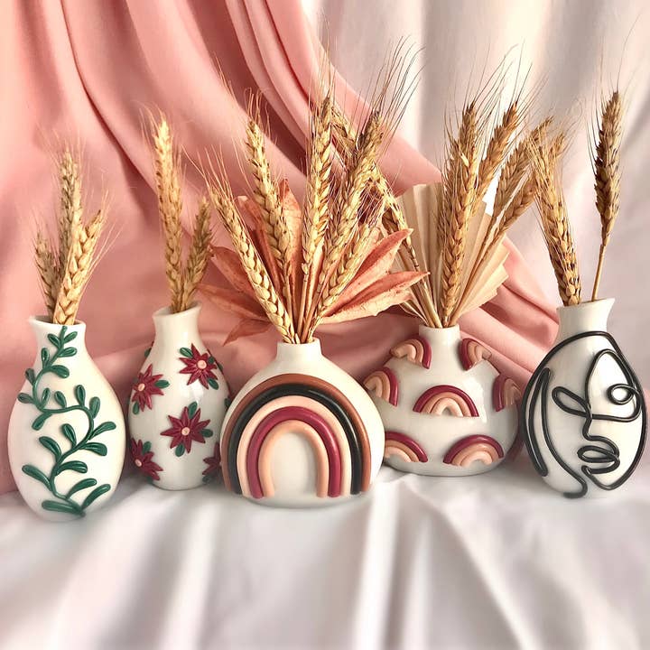 Retro Eclectic Neutral Ceramic Bud Vase, Mini Vase Decor for wholesale by Sun Sprinkles