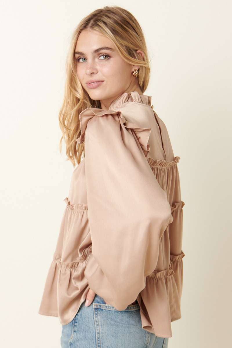 mittoshop - Wholesale Blouse - Women's - SATIN RUFFLE TIER DETAIL BLOUSE4