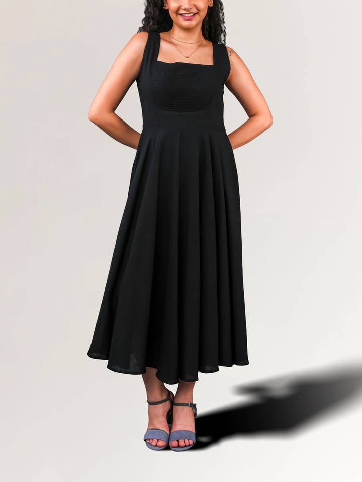 Cotton Midi Dress for Women in Black for wholesale by Ariastop.com corporation