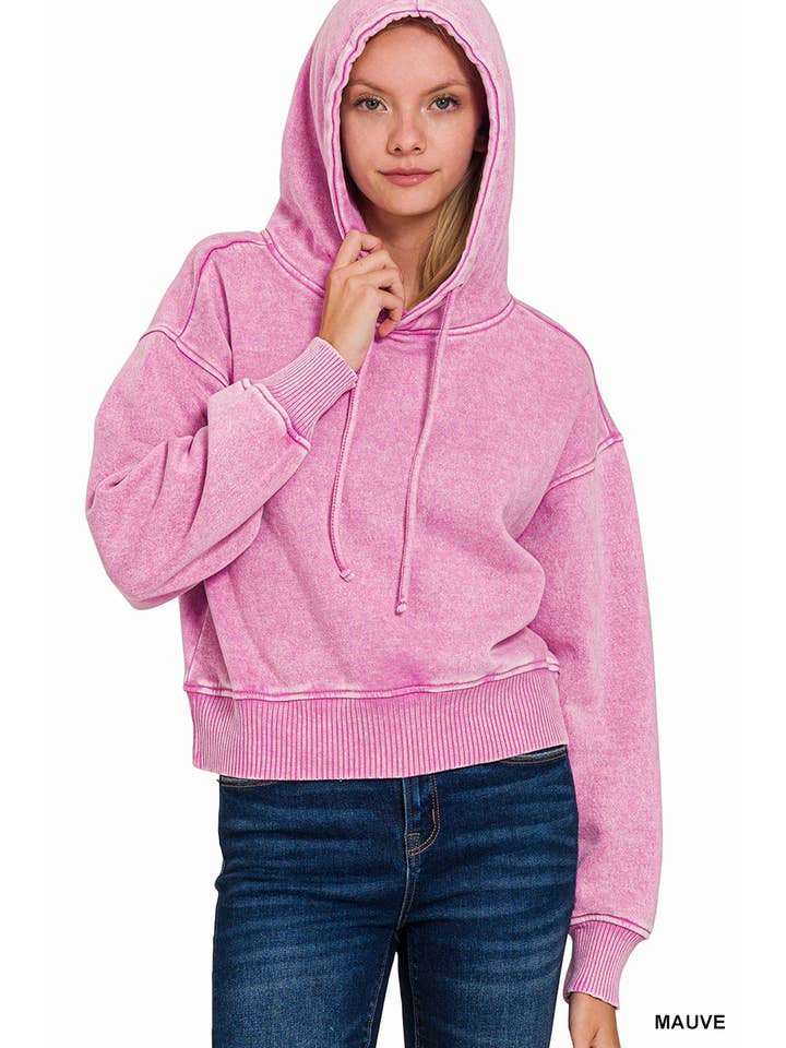 Vanilla Monkey - Venta al por mayor Sudadera con capucha - Mujer - Sudadera con capucha corta de forro polar Acid Wash