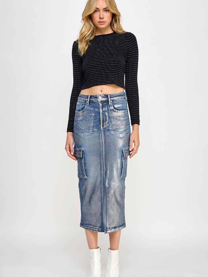 METALLIC CARGO DENIM SKIRT for wholesale by Insane Gene USA