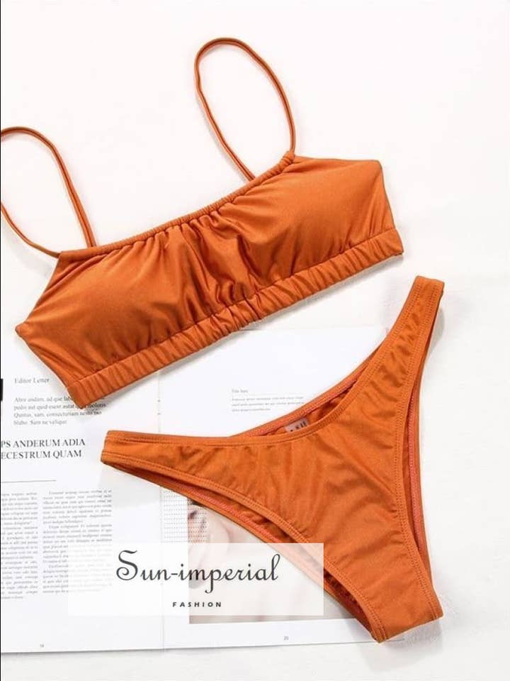 Sun Imperial - Wholesale Two Piece Swimsuit - Women's - Solid Brown Ruched Sports Bra Bikini Set1