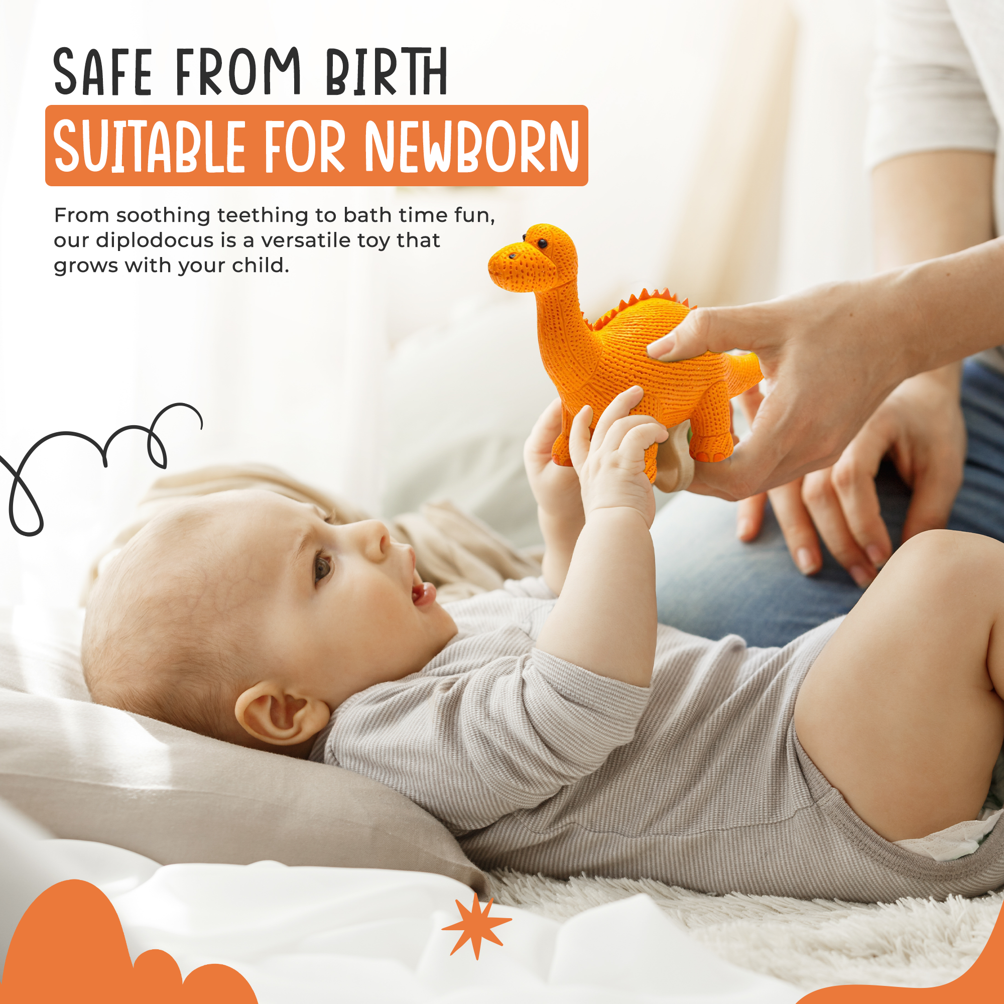 Best Years Ltd - Wholesale Bath Toy - Baby - Rubber Orange Diplodocus Dinosaur Toy, Bath Toy and Teether5