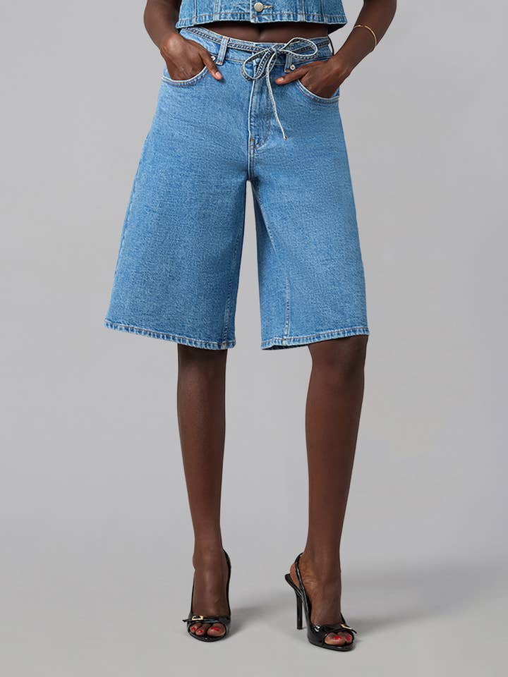 SEVILLE-VN High Rise Gaucho Jean Shorts 13" Inseam for wholesale by LOLA DENIM