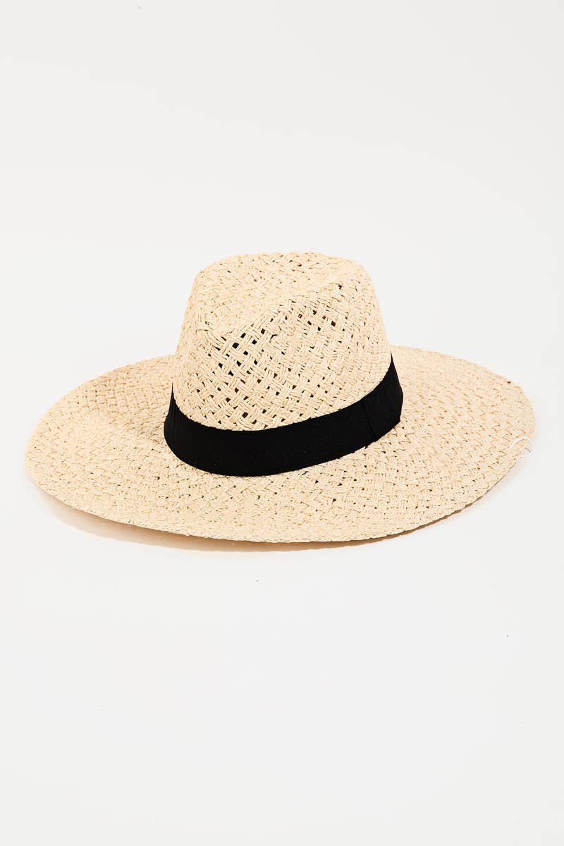 Collections by Fame Accessories - Wholesale Fedora - Women's - Straw Braided Black Ribbon Bow Strap Sun Hat4