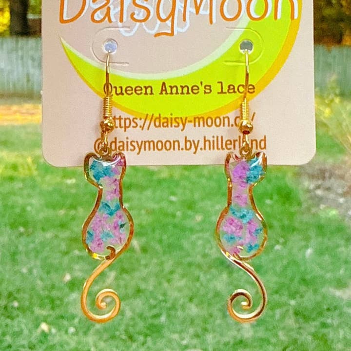 Pressed Queen Anne's Lace Cat Earrings for wholesale by Daisy Moon by Hillerland