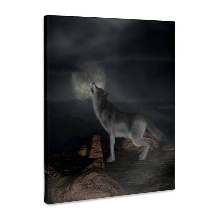 3dRose - Wholesale Art Print - 3dRose, Crying Wolf at Moon - Fantasy Wolves Animal Photography, Museum Grade Canvas Wrap