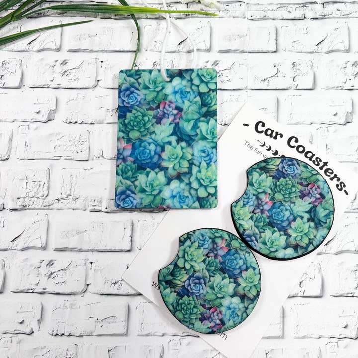 Conjunto de Porta-copos e Ambientador Tropical para Carro, Presentes Suculentos por atacado de EA DESIGNS