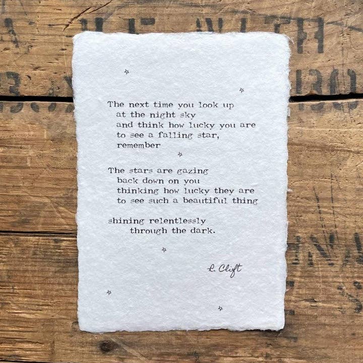 You shine like the stars gedicht van R. Clift op handgeschept papier voor wholesale door Alison Rose Vintage