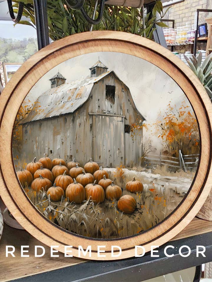 8 ”Round Harvest Barn Art för wholesale av Redeemed Decor