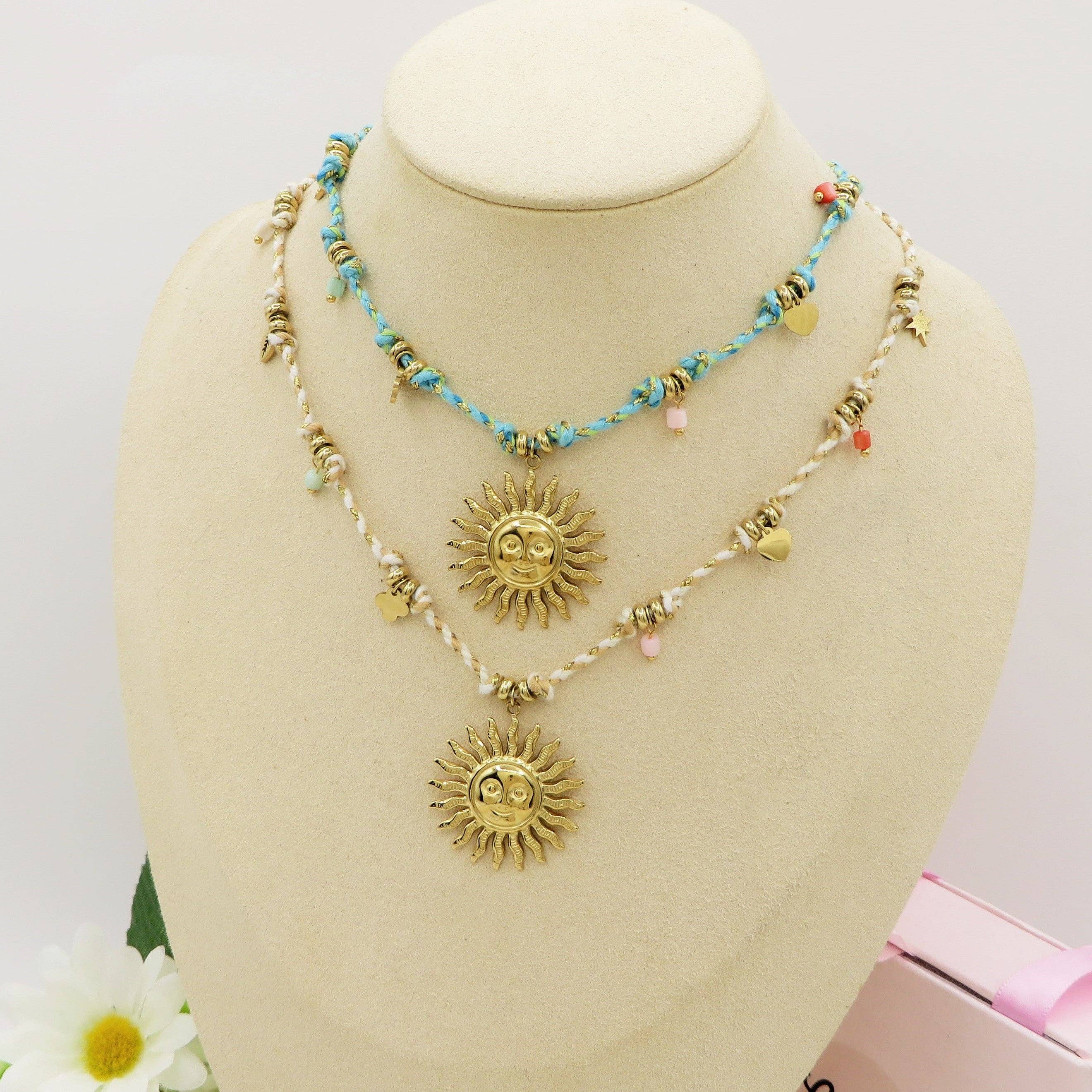 Daemon srls – Engroshandel Halskæde med vedhæng – SOLEA COLLANA - Rustfrit stål - Flettet halskæde med sol og ædelsten9