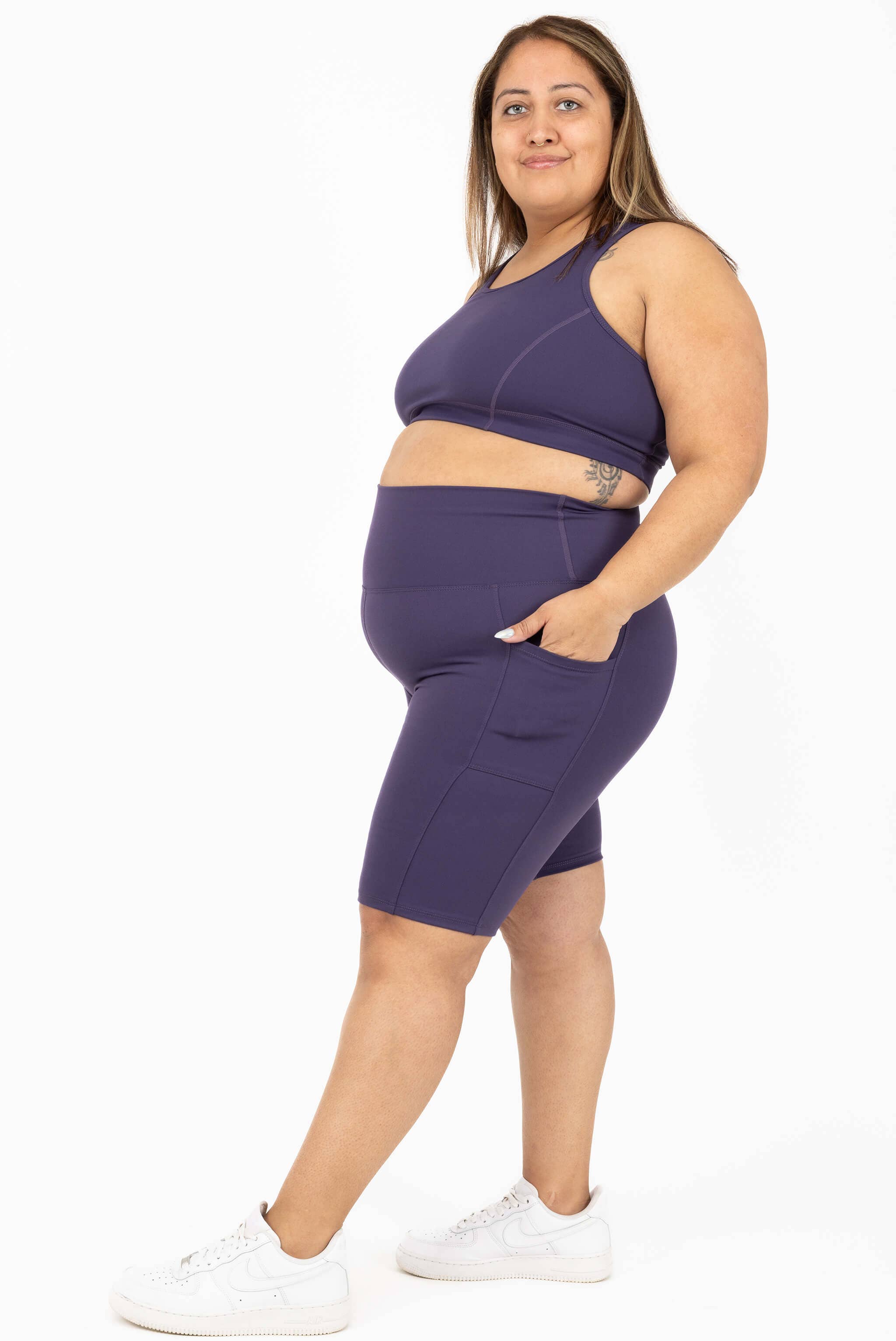 Superfit Hero - Wholesale Athletic Shorts - Women's - Pocket Bike Shorts 11 inch - Deep Purple1