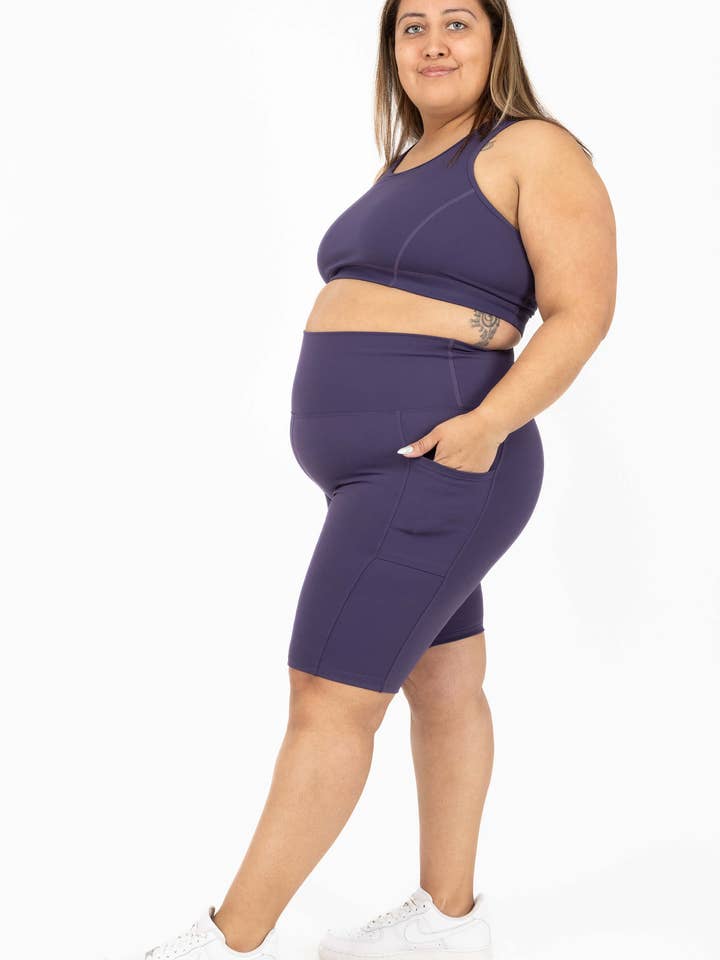 Superfit Hero - Wholesale Athletic Shorts - Women's - Pocket Bike Shorts 11 inch - Deep Purple1