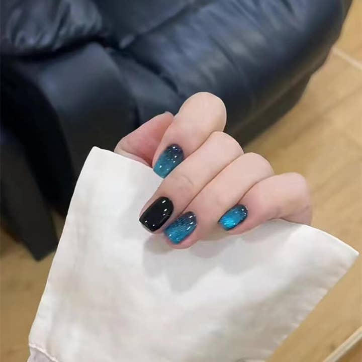 Glaze Blue Cat Eye Press on Nails, kurz, quadratisch für den Großhandel von vibeficant
