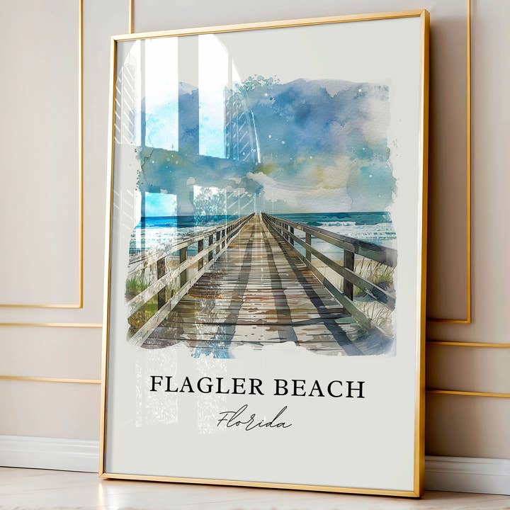Premium Travel Art - Vendita all'ingrosso Stampa artistica - Arte da Parete di Flagler Beach, Stampa di Flagler Beach, Acquerello di Flagler Beach FL, Regalo di Flagler Beach,3