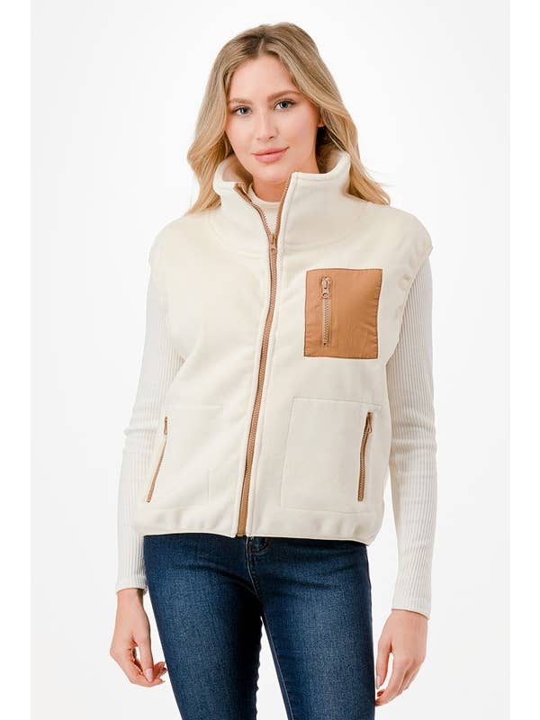 Color 5 - Wholesale Outerwear Vest - Women's - Polar fleece soft contrast pockets fashion zipper vest