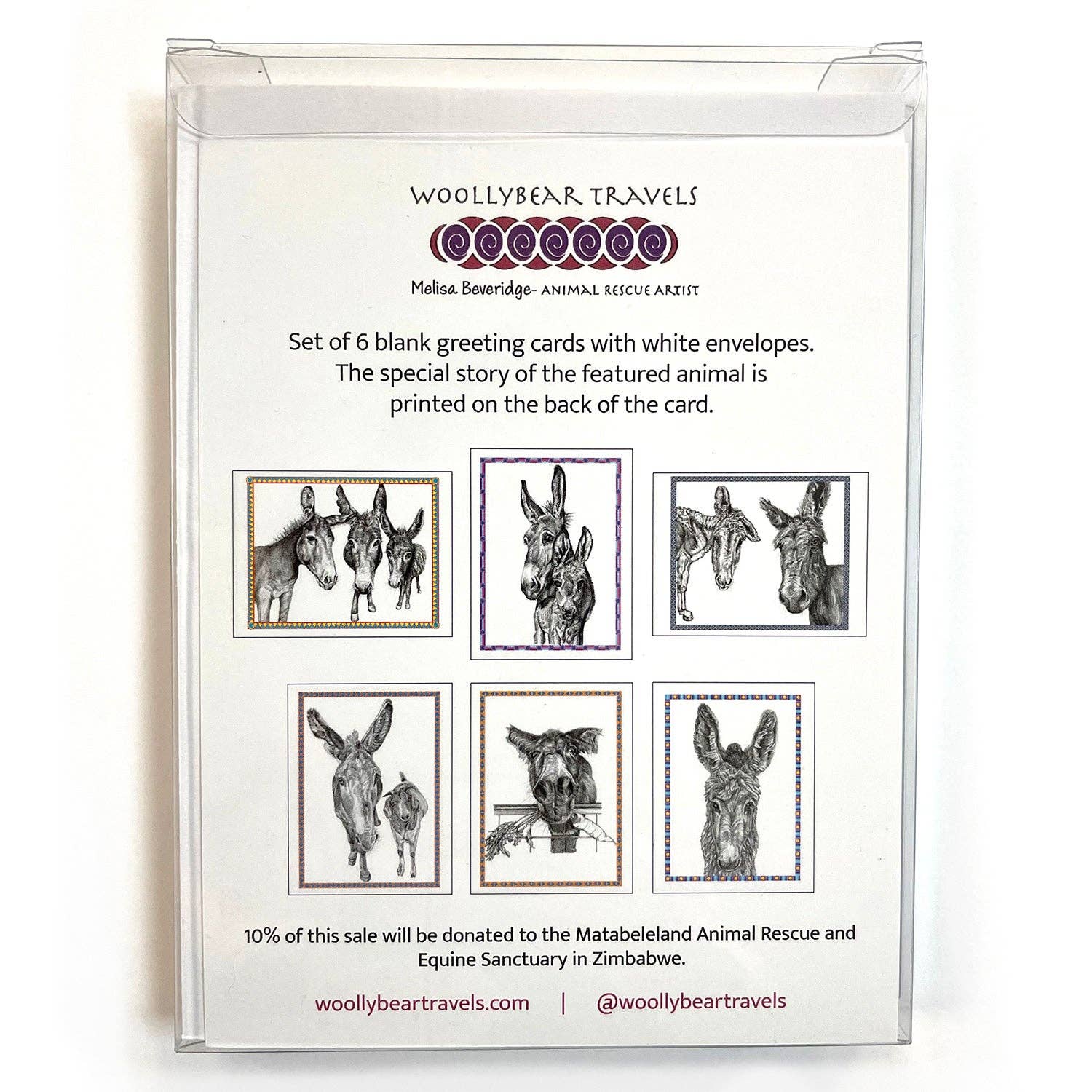 Woollybear Travels - Wholesale Stationery/Notecard Set - Donkey notecards- Pack of 62