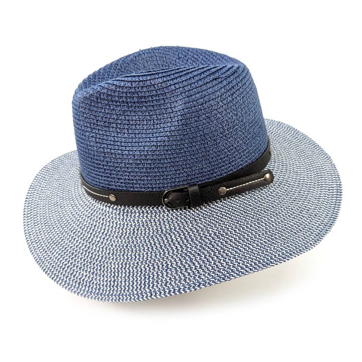 Black Ginger - Wholesale Straw hat – women's - Folding Panama Style Travel Sun Hat - Mottled Blue (57cm)4