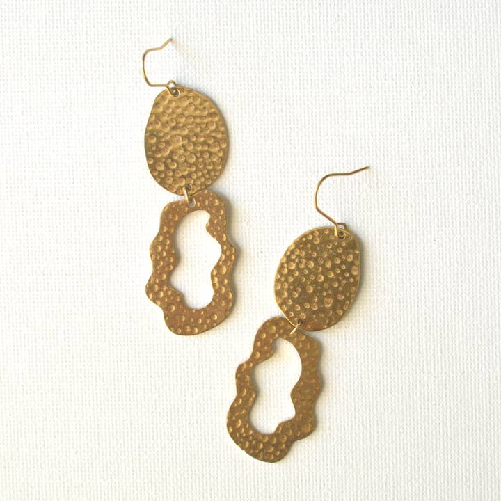 Nadine - Hammered Brass Organic Shaped Statement Earrings for wholesale by Ker-ij Jewelry