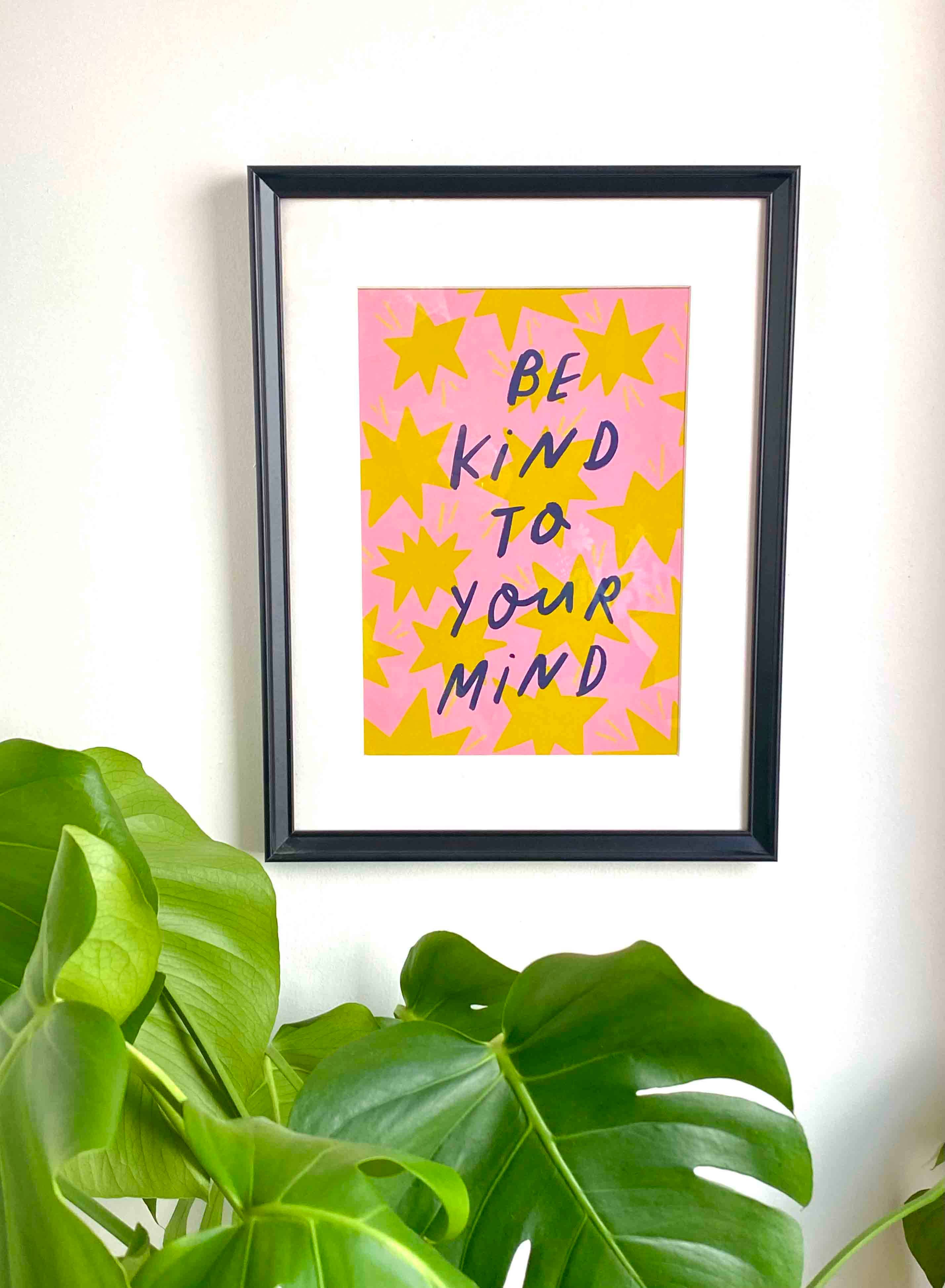 Kerrie Illustrates – wholesale Konsttryck – Var Snäll Mot Ditt Sinne Positivt Citat Konsttryck | Positivitet Välbefinnande Väggdekoration Udda Slogan Djärva Stjärnor2