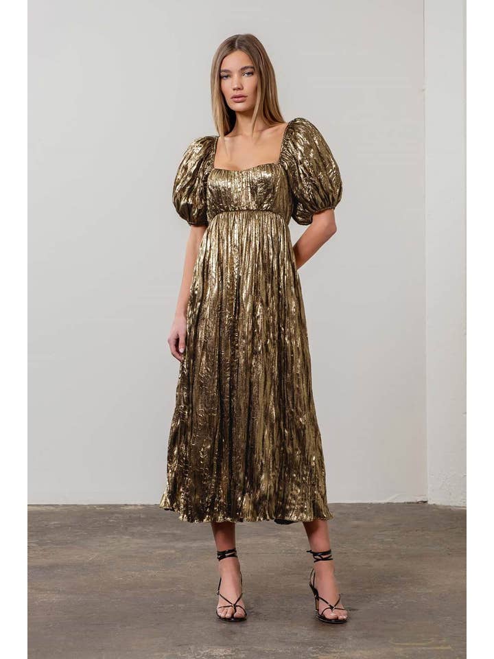 PUFF SLEEVE GOLD STUD MAXI DRESS for wholesale on Faire