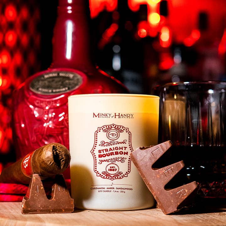 Cardamom Amber Sandalwood Soy Candle – Straight Bourbon for wholesale by MINKY HANDY