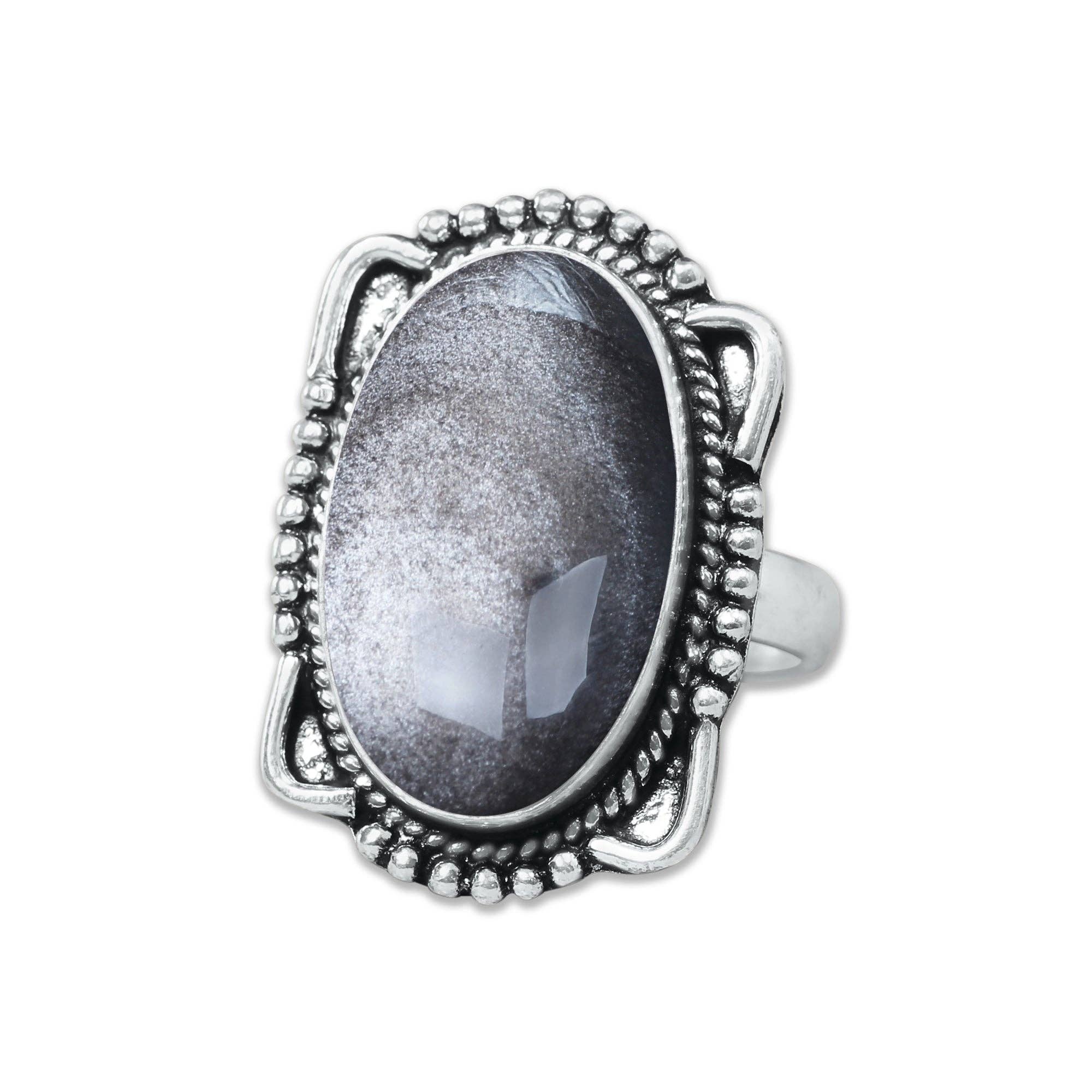 Handmade Jewels - Wholesale Cocktail/statement ring - Silver Sheen Obsidian Rings – Handmade, Silver-Plated, Mystical Glow (Made to Order)8