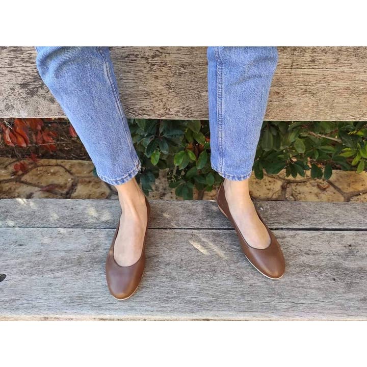 Chocolate brown Leather Ballet Flats - ballerina pumps- ball for wholesale by MAVROSANDALS