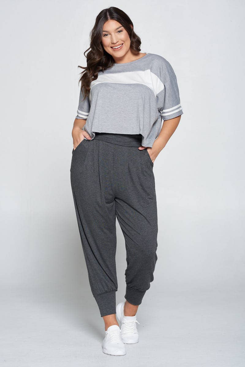 Allium - Wholesale Pants - Women's - Plus Size Banded Waist Harem Joggers1