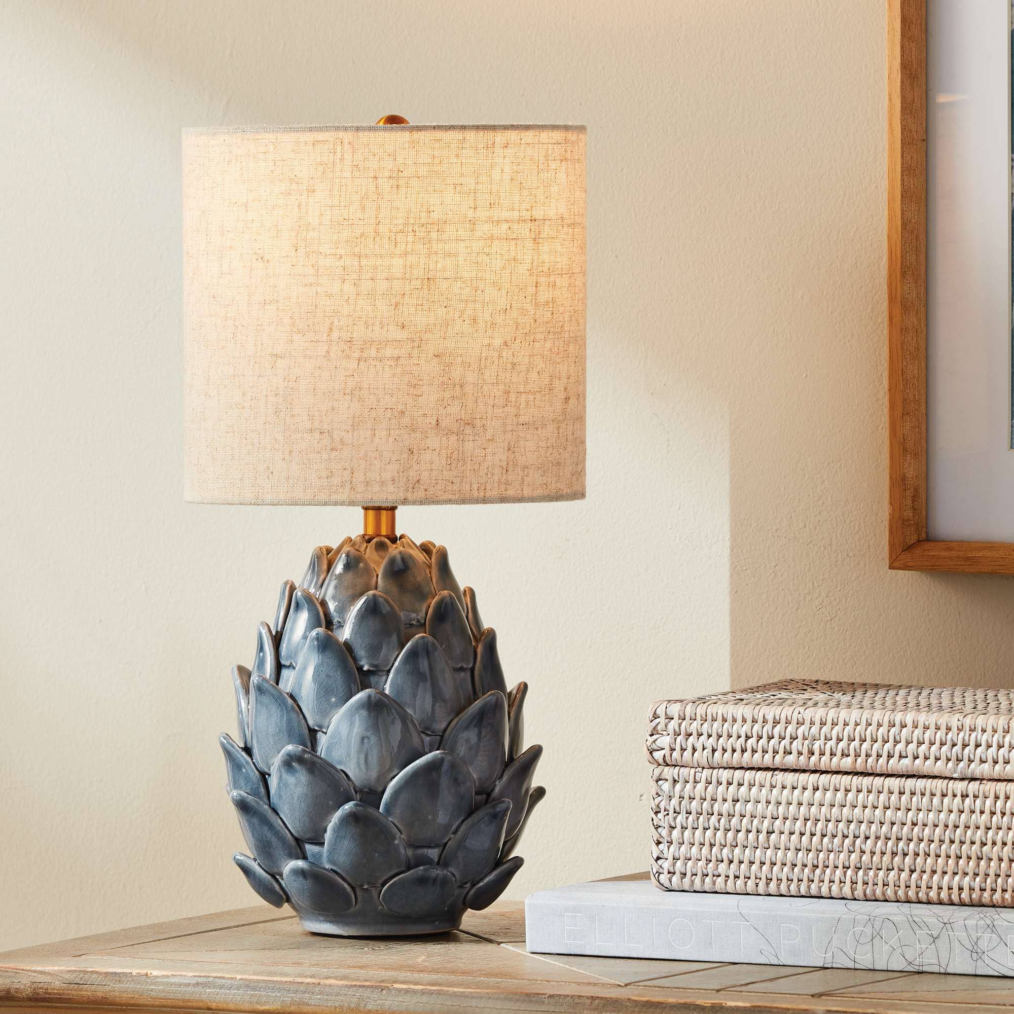 Napa Home & Garden - Wholesale Accent/Desk Lamp - Declan Lamp - Blue Ceramic & Linen Lamp - Artichoke - 11"9