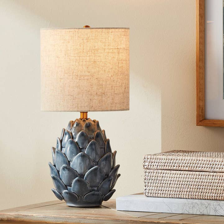 Napa Home & Garden - Wholesale Accent/Desk Lamp - Declan Lamp - Blue Ceramic & Linen Lamp - Artichoke - 11"9