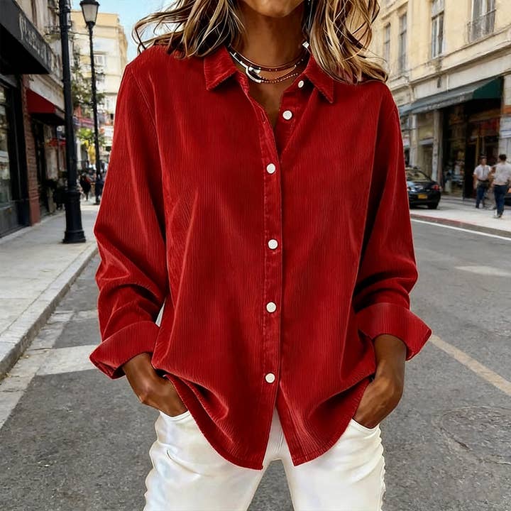 Loose solid color corduroy casual shirt for wholesale by Lily Clothing