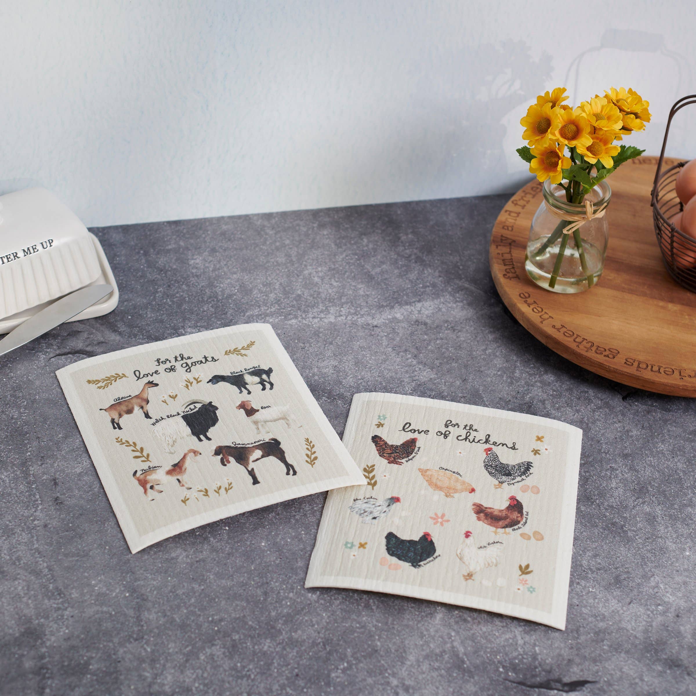 Primitives by Kathy - Wholesale Tea Towel - Love Of Goats Swedish Dishcloth Set3